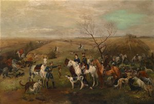 Festa de caça com o imperador Alexandre III e a imperatriz Maria Feodorovna, década de 1880