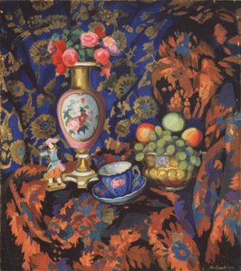 Natureza morta com porcelana e flores, 1913 de Nikolai Semyonovich Zaytsev