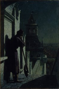 Strelets na torre do Kremlin de Moscou na noite enluarada, década de 1890 de Nikolai Sergeyevich Matveyev