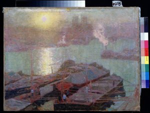 O Sena em Paris. Pintura de Nikolai Vasilyevich Dosekin (1863-1935). Óleo sobre tela, 48,2 x 63,7 cm de Nikolai Vasilyevich Dosekin