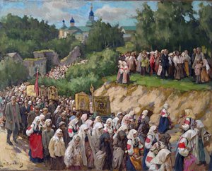 Procissão Cruz no Mosteiro da Dormição Pskovo-Pechersky de Nikolai Vasilyevich Kharitonov