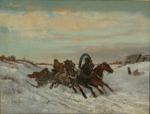 Troika em uma estrada de inverno, final dos anos 1860 e início dos anos 1870