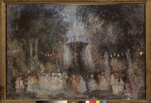 Bola de máscara. Trabalho de Nikolai Nikolayevich Sapunov (Sapunov) (1880-1912), tempera, prata e bronze a bordo