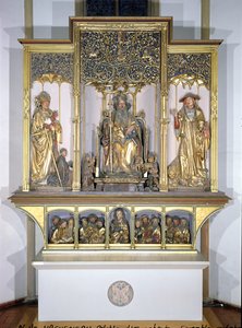 Grupo de esculturas em madeira, do Retábulo de Isenheim, c.1490 (madeira dourada)