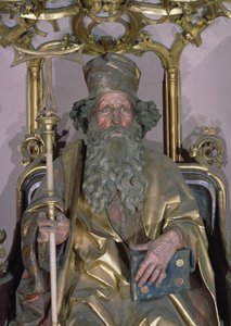 Retábulo de Isenheim, Santo António, o detalhe do Eremita de Santo António, c.1490 Tinta dourada em madeira