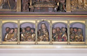 Esculturas em madeira de Cristo e dos Doze Apóstolos, da predella do retábulo do Retábulo de Isenheim, c.1490 (madeira pintada)