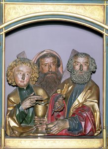 Esculturas em madeira de SS. John, Andrew e Peter, da predella do Retábulo de Isenheim, c.1490 (madeira pintada)