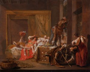 Cena do Casamento de Messalina e Gaius Sillius, c.1645-c.1650 (óleo sobre painel)