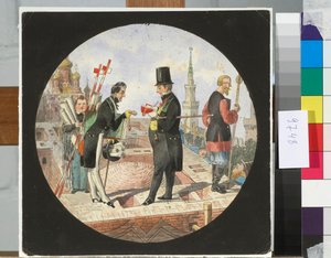 Barão Lev von Bode e arquiteto Nikolay Chichagov no canteiro de obras do Grande Palácio do Kremlin em Moscou - Obra de Nicolas Benois (1813-1898) de Nikolay Benois