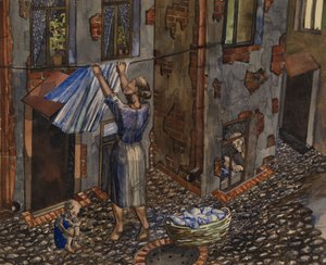 O Antigo Pátio - Trabalho de Nikolai Ivanovich Evgrafov (1904-1941), aguarela e tinta sobre papel (27,5x33,5 cm) de Nikolay Ivanovich Evgrafov