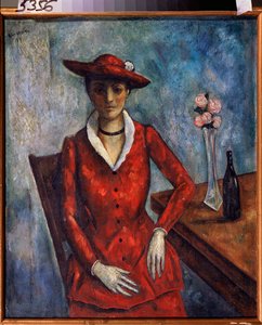 Uma mulher de vermelho - Pintura de Nikolai Vladimirovich Sinezubov (Nicolas Sinezouboff) (1891-1956), óleo sobre tela de Nikolay Vladimirovic Sinezubov