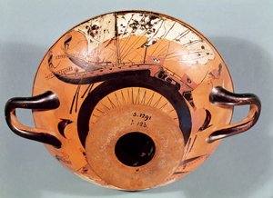 Copa ática de figuras negras representando navios gregos, c.520 aC (cerâmica) de Nikosthenes