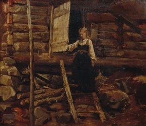 Rapariga nas escadas (óleo sobre tela)