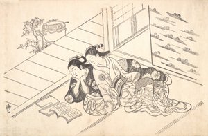 Duas mulheres reclinadas no chão de uma sala e lendo um livro, c. 1730., c. 1730.