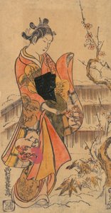 Uma jovem em um jardim. de Nishimura Shigenaga