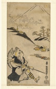 O poeta-sacerdote Saigyo Hoshi olhando para o Monte Fuji