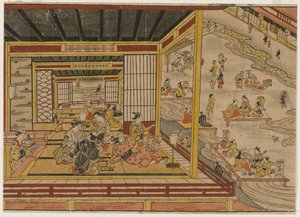 Casa de chá ao lado do rio Kamo em Kyoto, década de 1740.