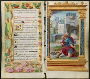 Folhas Contíguas de um Livro de Horas: Salmos Penitenciais e Rei Davi em Oração (2 de 3 Folhas Excisadas)