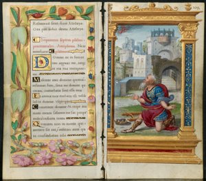 Folhas adjacentes de um livro de horas: Salmos penitenciais e rei Davi em oração ..., c. 1530-35.