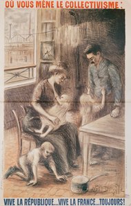 Uma casa de trabalhadores de fábrica, cartaz de eleição, litografia de cor de 1909