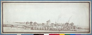 O Chateau de Vincennes, com chaminés a fumar (caneta e tinta sobre papel)