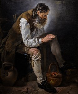 inverno. Homem velho a aquecer as mãos num braseiro, ca. 1747 (Óleo sobre tela)