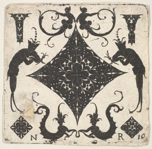 Painel côncavo em forma de losango e figuras grotescas, ca. 1620-30. de Noel Rouillard