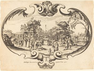 Design para um fã: figuras cortês em uma paisagem de Noël Cochin