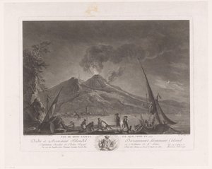 Paisagem com pescadores e Vesúvio activo
Vue du mont Vezuve tel quil etoit en 1757 (título sobre o objecto) de Noël Le Mire