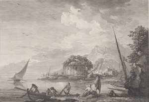 Vista das ruínas do Templo de Vênus na Ilha de Nisida Perto de Pouzzol no G..., 1761. de Noël Le Mire
