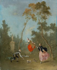Senhora em um balanço - Gallant cena no parque 1, c.1760 (óleo na lenha) de Norbert Joseph Carl Grund