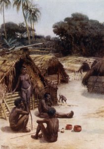 Uma Vila em Santo, Novas Hébridas (cor litho) de Norman Hardy