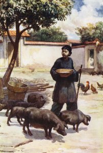 China: Um pátio (cor litho) de Norman Hardy