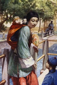 China: Menina e bebé (cor litho) de Norman Hardy