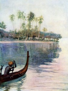 &39;Remando suavemente sobre as águas paradas&39; na Ilha de San Christobal, 1908 de Norman Hardy