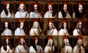 Brasão da República de Genes e retratos dos Doges. Giovanni Battista Cattaneo, Francesco Invrea, Negrone Bendinelli, Francesco Maria Sauli, Girolamo De Mari, Federico De Franchi, Antonio Cebà Grimaldi, Onorato Stefano Ferreti, Domenico De Ma