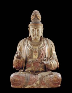 O Bodissatva Guanyin (madeira, gesso, pigmentos minerais e ouro) de Northern Song Dynasty Chinese School