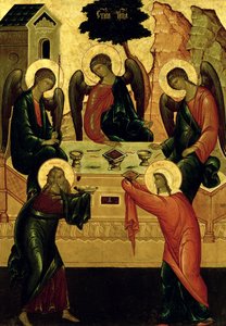 A Santíssima Trindade, Escola de Novgorod, século XV (têmpera sobre tela)