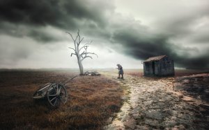 Figura solitária, céu tempestuoso