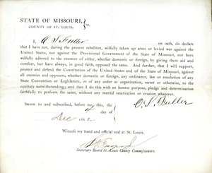Juramento de lealdade de O. S. Fuller do Missouri, Condado de St. Louis de O.S. Fuller
