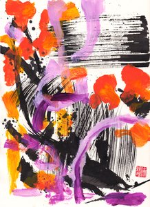 Bach Encounter Floral Ink Abstraction, 2021 (tinta e cor sobre papel Xuan) de Odilia W. Y. Fu