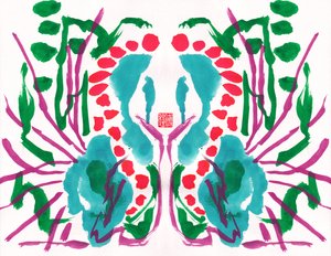 Padrão floral verde vermelho pavão, 2023 (guache sobre papel, digital)