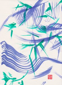 Zen Green Bamboo Abstraction 1, 2020 (acrílico sobre papel Xuan) de Odilia W. Y. Fu