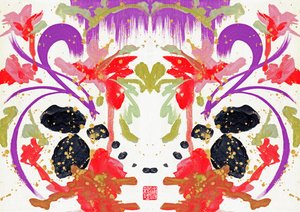 Zen Orange Purple Flowers 2, 2021 (acrílico sobre tela, digital) de Odilia W. Y. Fu