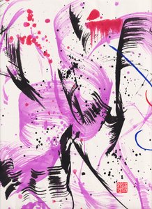 Zen Purple Lullaby Ink Abstraction 1, 2020 (tinta e cor sobre papel Xuan) de Odilia W. Y. Fu