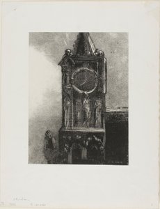 Um sino na torre estava a tocar a hora, placa 4 de Le Jure de Edmond Picard de Odilon Redon