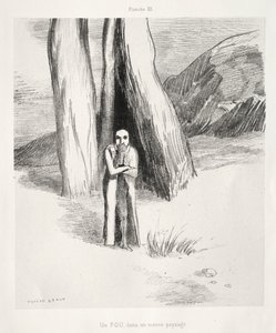 Um louco em uma paisagem sombria de Odilon Redon