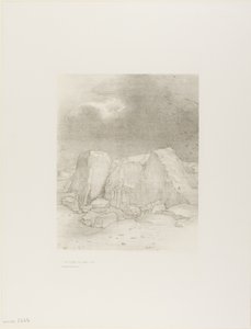 E ele discerne uma planície árida e coberta de colinas, placa 7 de 24 de Odilon Redon