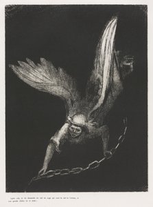 E eu vi um anjo descendo do céu, tendo a chave do abismo e uma grande corrente em sua mão de Odilon Redon