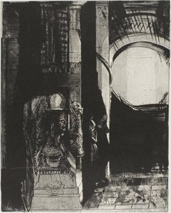 E por todos os lados há colunas de basalto,... a luz cai do telhado abobadado, placa 3 de 24 de Odilon Redon